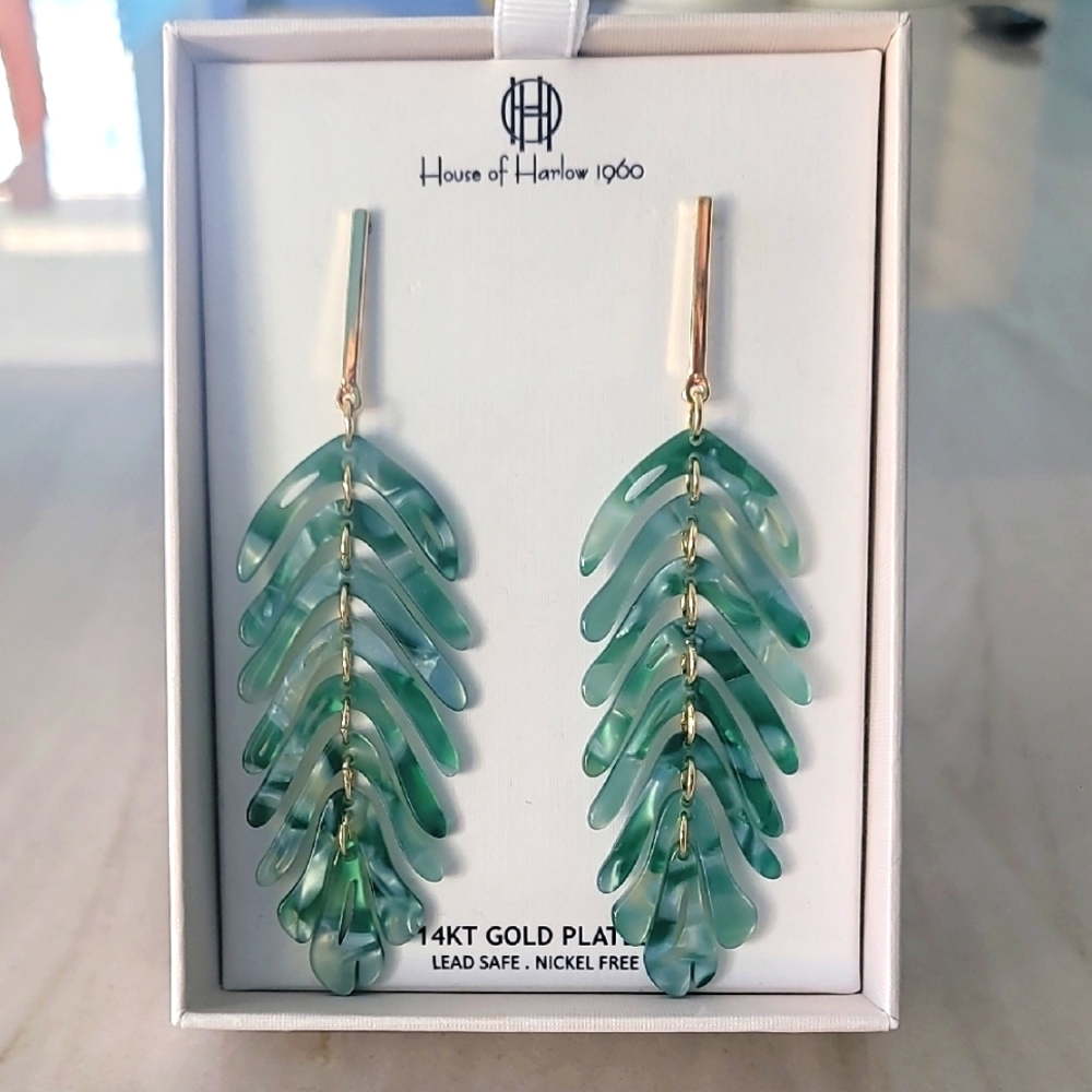 House of Harlow 1960 Green Gold Earrings